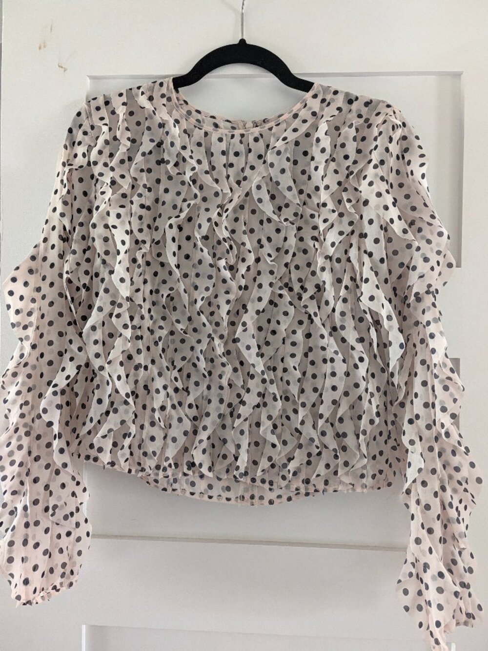 NWT Giambattista Valli x H&M Ruffled blouse with pink and black polka dots